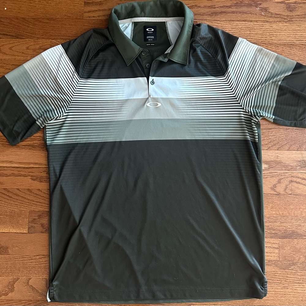 Oakley Men's Striped Dark Green Polo XL